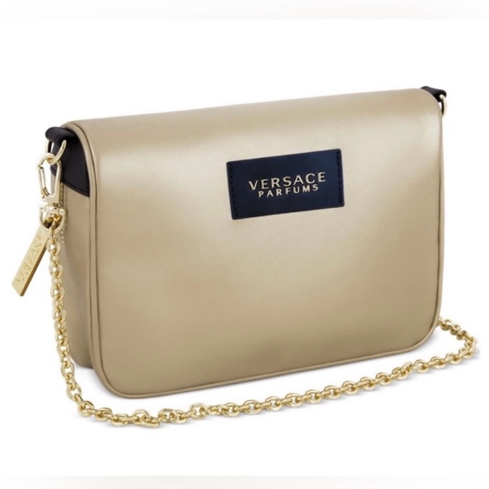 Versace Cream Crossbody Bag with Gold Chain